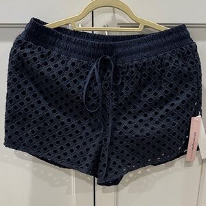 Aqua Navy Eyelet Athletic Shorts